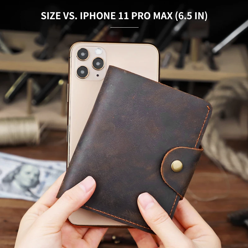 Vintage Genuine Leather Men's Card Wallet Handmade Cowhide Card Slot Money Bag For Male Simple Bifold Short Wallet Brown