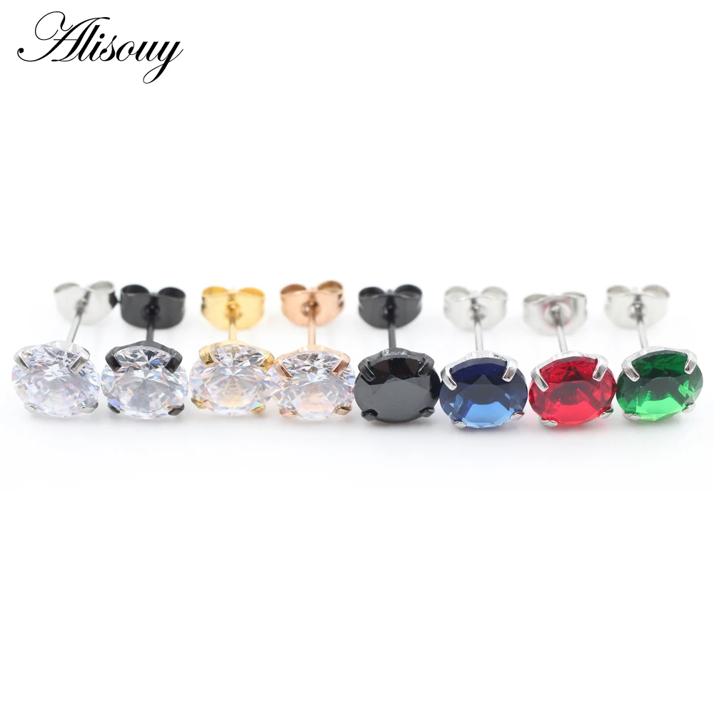 2pcs Gold Color CZ Crystal Ear Studs for Women