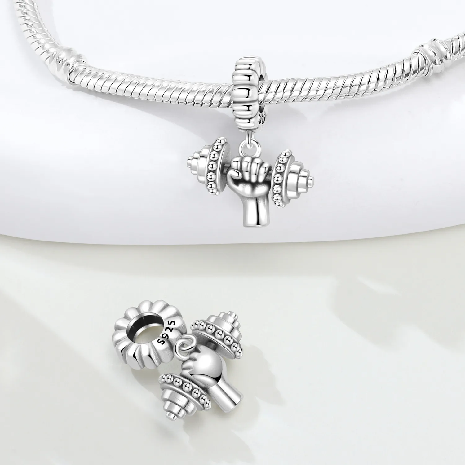 Orstarry 925 Sterling Silver Dumbbell Sports Bead Original Pendants Bracelet Necklace Charm Jewelry DIY Trendy Gifts