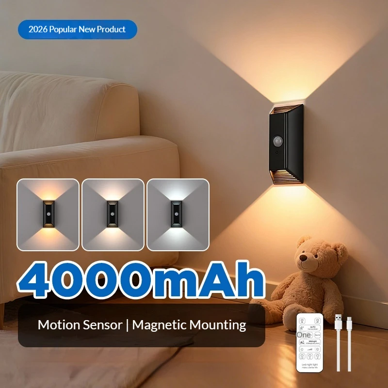 Smart LED Wall Lamp with Remote & Motion Sensor, 4000mAh Rechargeable Magnetic Wall Light, Adjustable Angle Wireless Night Light