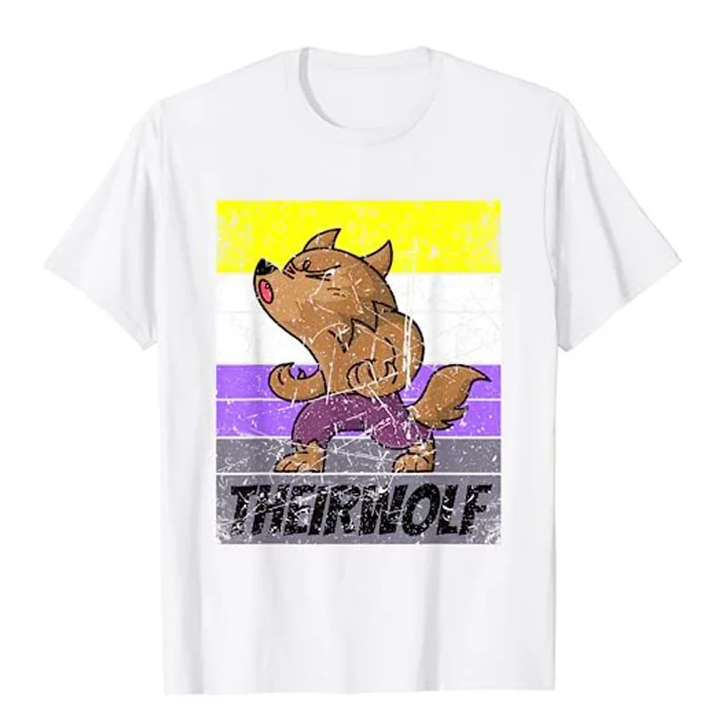 Vintage Theirwolf Nonbinary Pride Non Binary Shirt LGBTQ T-Shirt Lgbt Gift Gay Pride Ally Proud Graphic Tees Wolf Lover Outfit