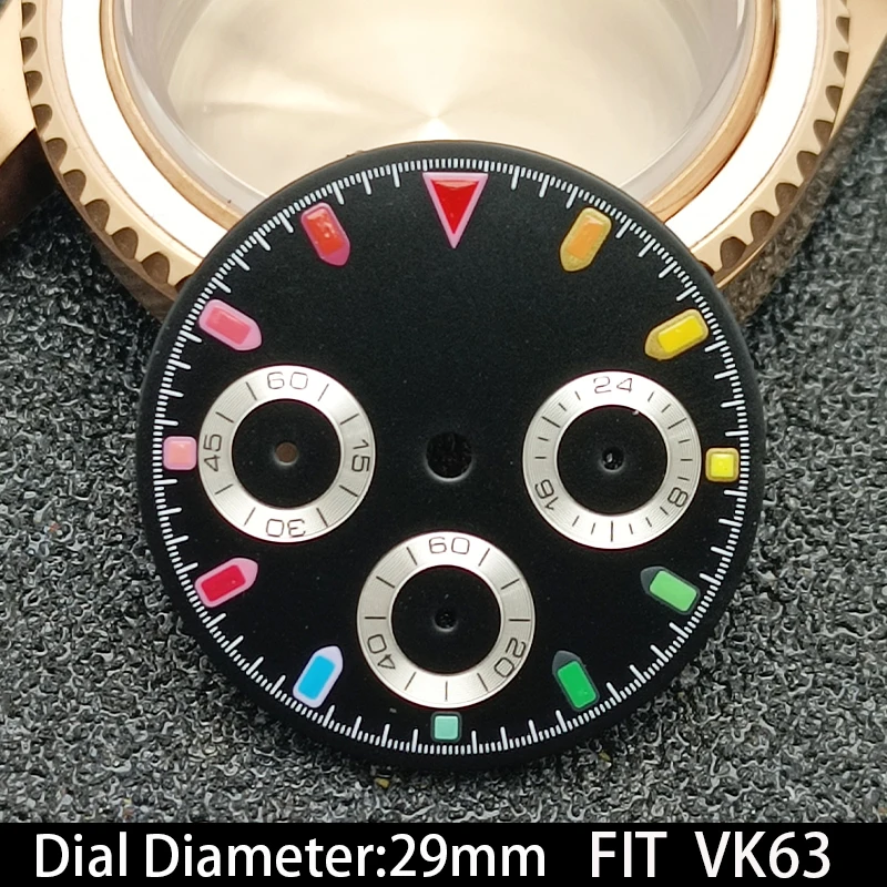 Циферблат VK63, высококачественный зеленый светящийся циферблат часов 29 мм для механизма VK63, аксессуары для мужских часов