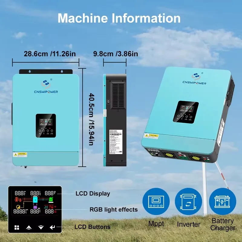 

CNswipower SRC 4000VA 3600W Hybrid Solar Inverter pure sine wave inverter 120A MPPT 24VDC 120VAC for solar charger