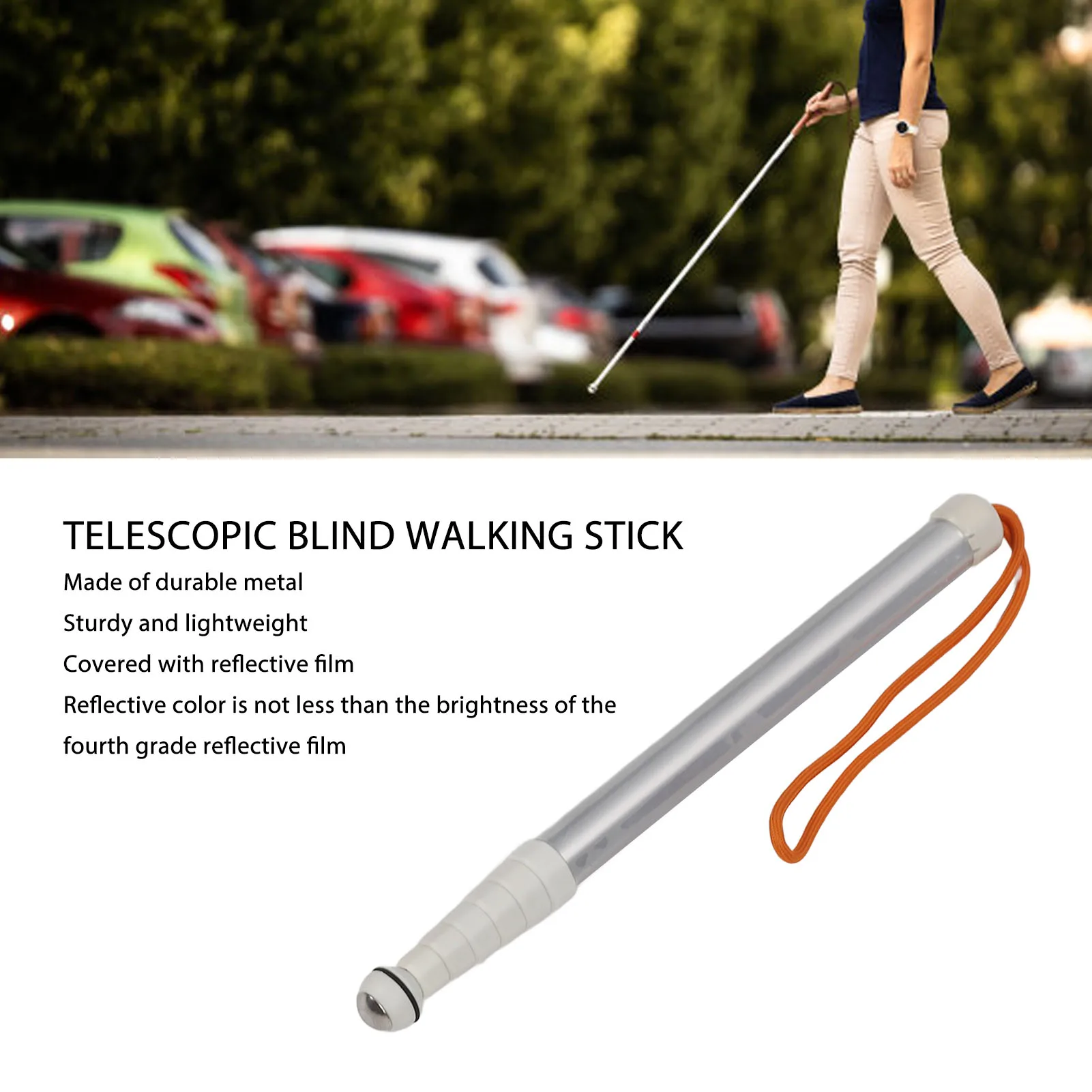 

Blind Reflective Cane 1.28m Telescopic Blind Cane Lanyard Shockproof Portable with Storage Bag for Visually Impaired People