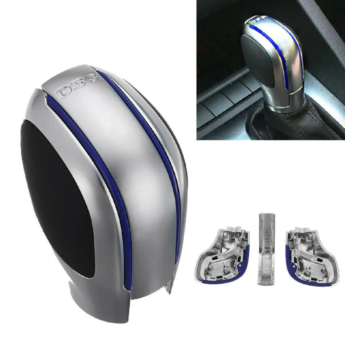 WXZOS Gear Shift Knob Cover w/DSG Blue Trim for VW 2012-2019 Tiguan 2013-2019 Beetle