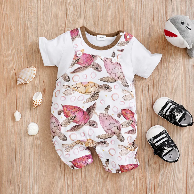 Newborn Baby Clothes girl Boy sea turtle print Jumpsuit Summer Short Sleeve Romper 0-18M Infant Toddler Pajamas One Piece Outfit