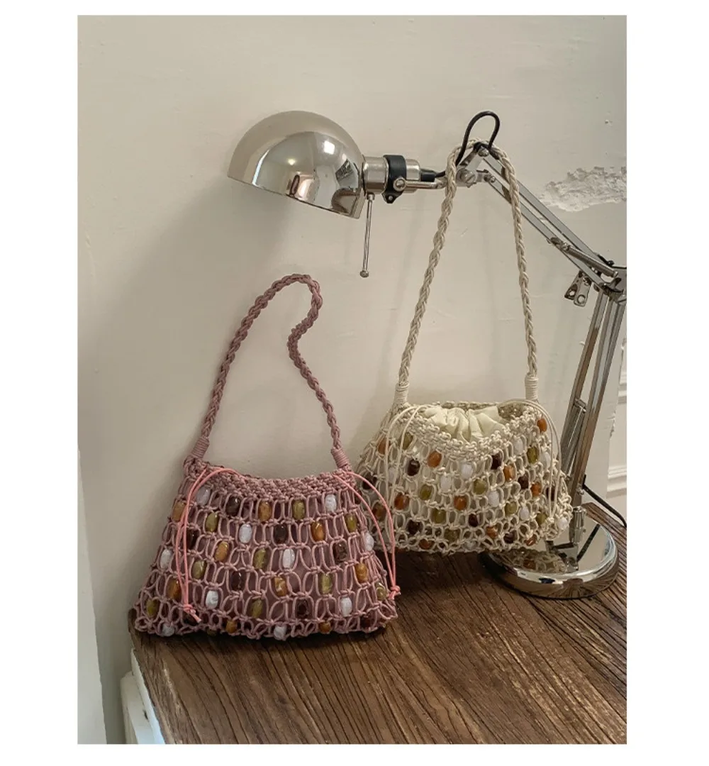 Neue Hohle Gewebte Perlen-Schultertasche Böhmische Sommer-Perlen-Gewebte Tasche Große Kapazität Bunte Crossbody-Strandtasche Einkaufstasche – Detail 14