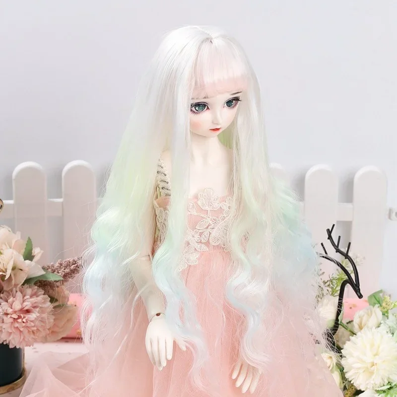 Ice Cream Gradient Color BJD Wig for 1/3 1/4 1/6 BJD MSD SD Doll Wig High Temperature Fiber Long Wavy Hair Dress Up Toy for Girl