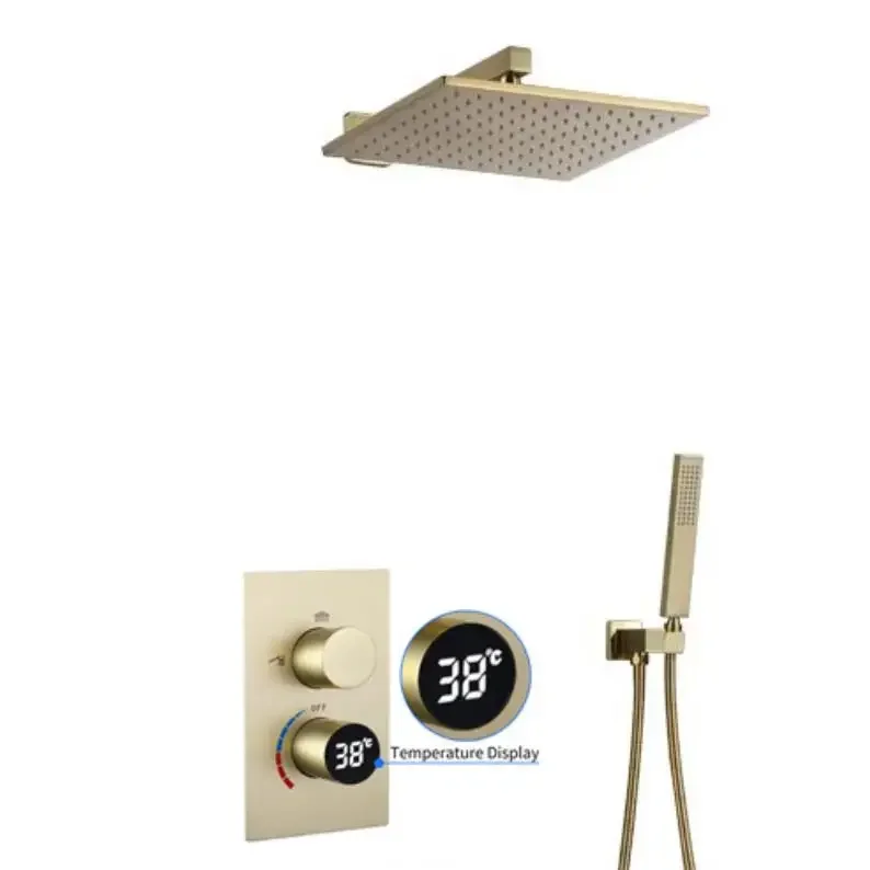 

Digital brushed gold hot and cold Rain Shower Head Bathroom Brass Bath wall mounted Shower Set Wall Mounted faucet shower set