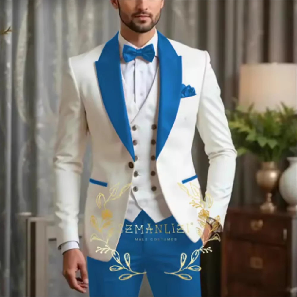 جديد الرجال البدلة مجموعات مأدبة رسمية فاخرة العاج السترة سترة بورجوندي السراويل وتتسابق الزفاف العرسان مخصص موضة سليم صالح ازياء