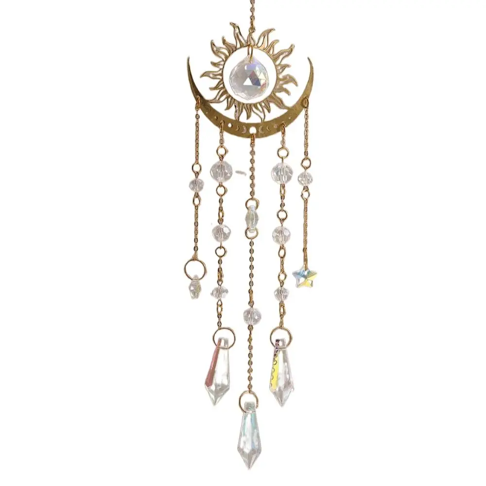 Arcobaleno Maker Fiamma dorata Luna Ciondolo in cristallo Occhio di luna AB Colorato Sunshine Catcher Appeso Luna Decorazione da appendere all'aperto