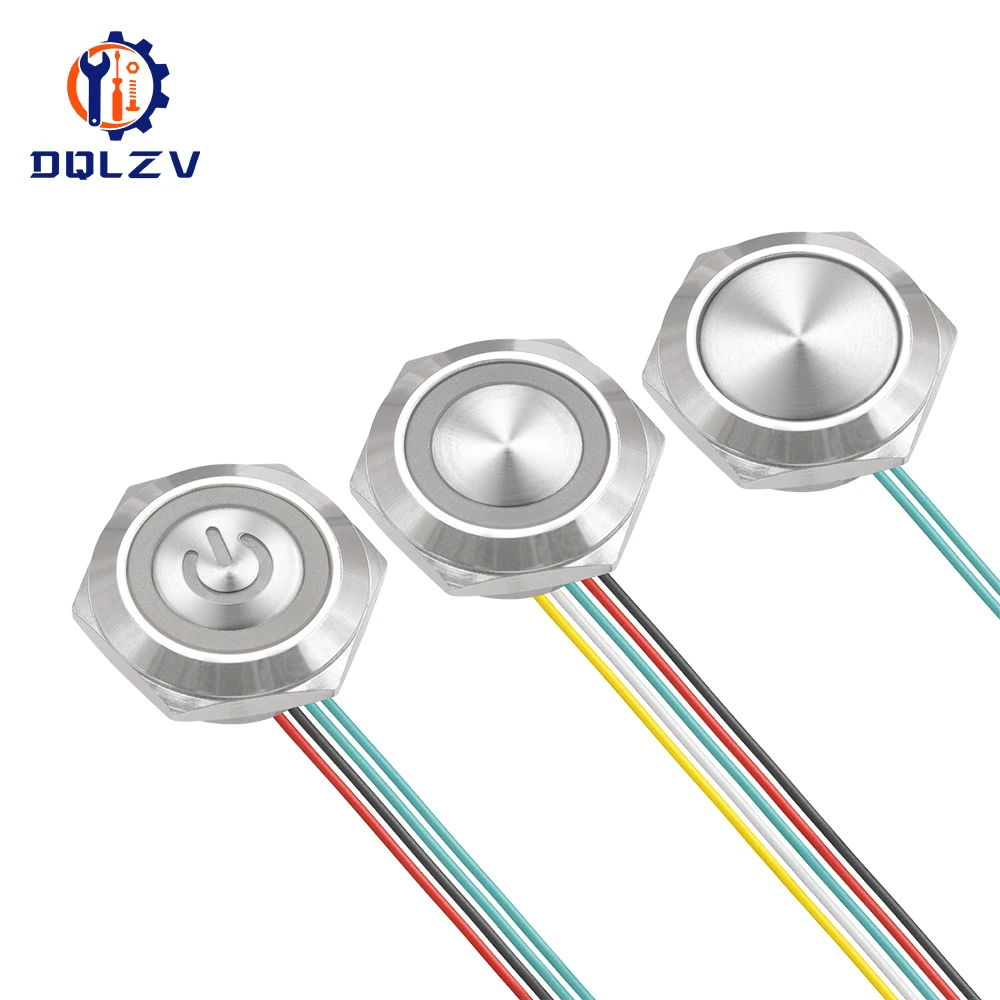 16/19/22mm With wires Short Stroke Waterproof Metal Push Button Switch 1NO Momentary Self Reset Led Light 12-24V