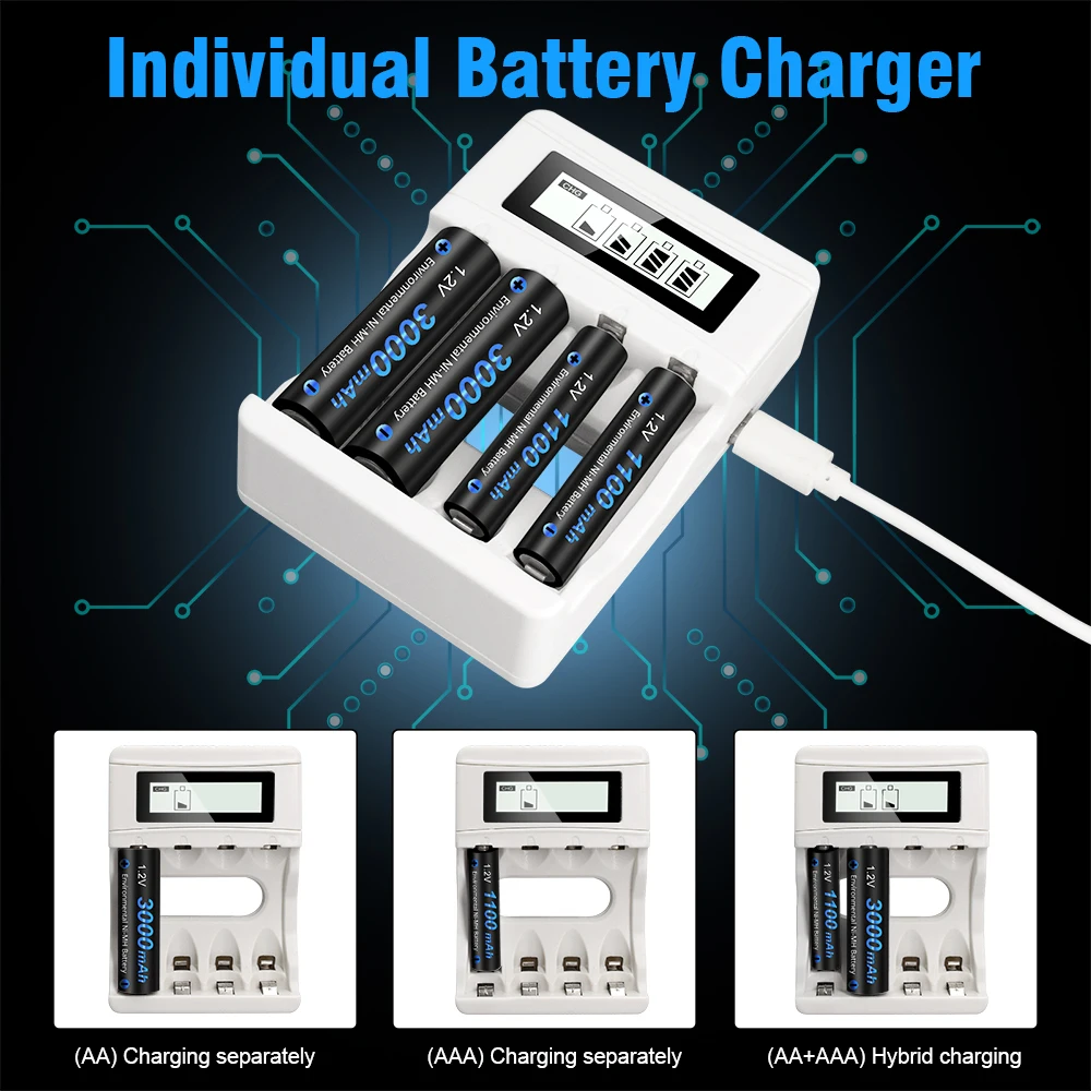 CITYORK 1.2V AA+AAA Rechargeable Battery 1.2V AAA Rechargeable NIMH Batteri 1.2V Ni-MH AA 2A Battery With AAA AA Battery Charger