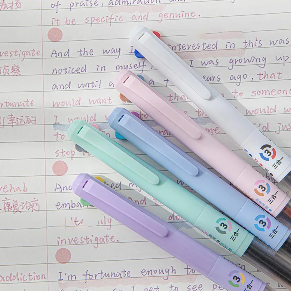 

5pcs Multicolor Ballpoint Pens Press Type Writing Drawing Pens For Students Teenagers Daily Use Kawaii Stationery Supplies