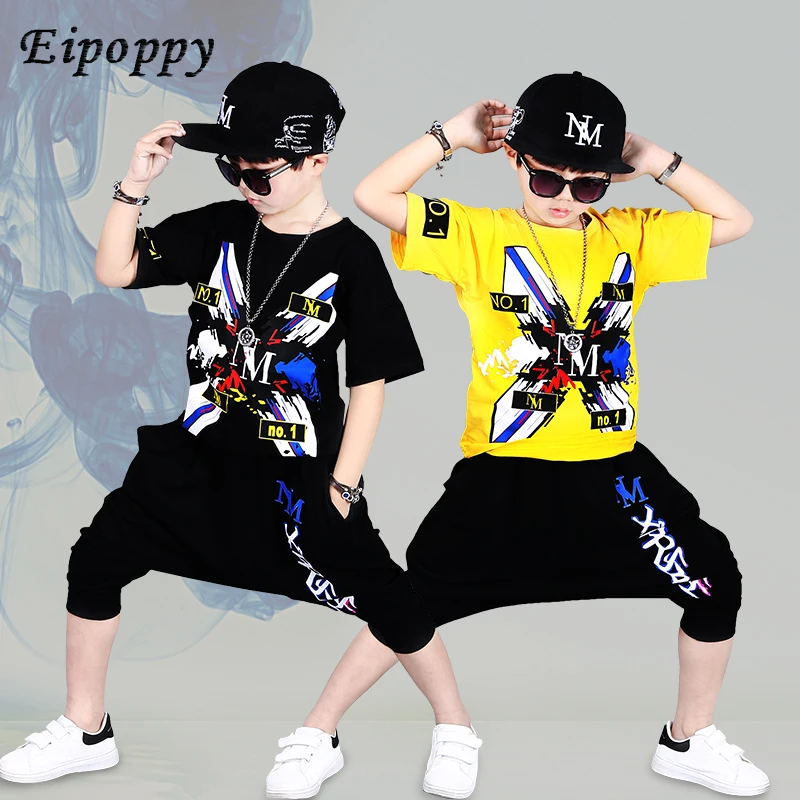 Boys Short-sleeved Costumes Kindergarten Children Recitals Chorus Children Hip-Hop Street Dance Show Set Tide