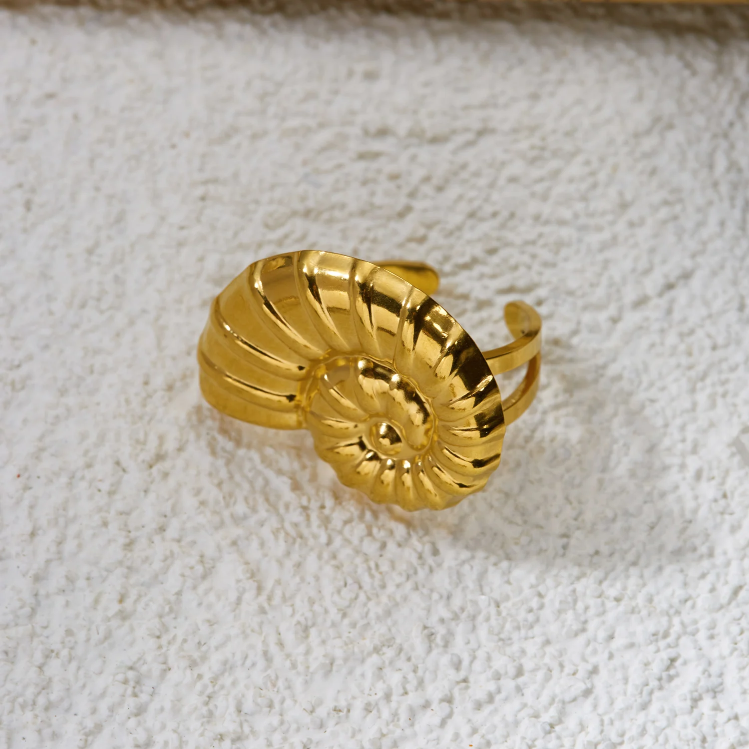 Übertriebener geometrischer Herz-Offenring für Damen, Edelstahl, vergoldet, Seestern-Muschel-Ring, Sommerparty-Schmuckgeschenke – Detail 7