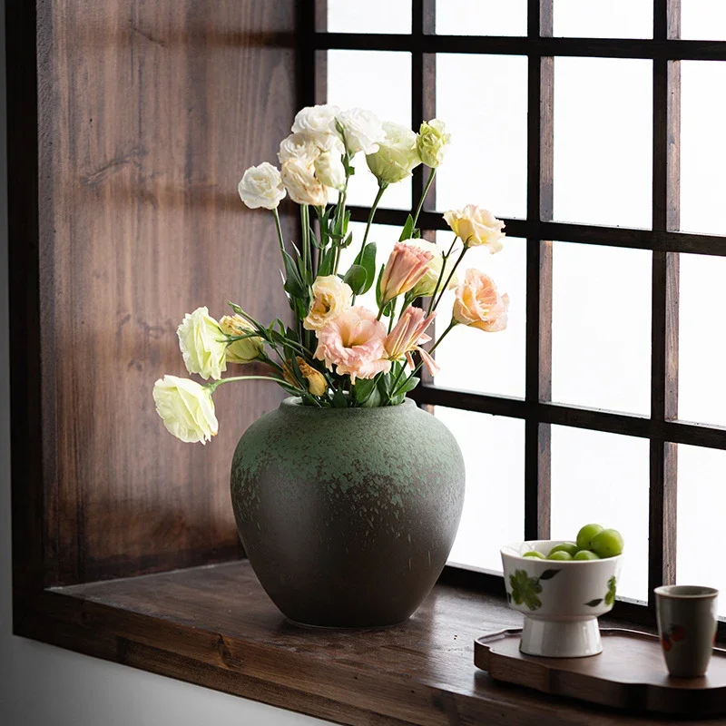 Rustic Retro Ceramic Pottery Vase, Hydroponic Flower Vase for Fresh Dried Flowers, Perfect for Living Room Hotel Window Display