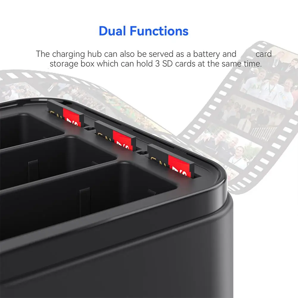 For Hero13 Battery Triple Charger Low Power Consumption SD Slots Battery Store Battery Charging Card Can Fast Three And T1S7