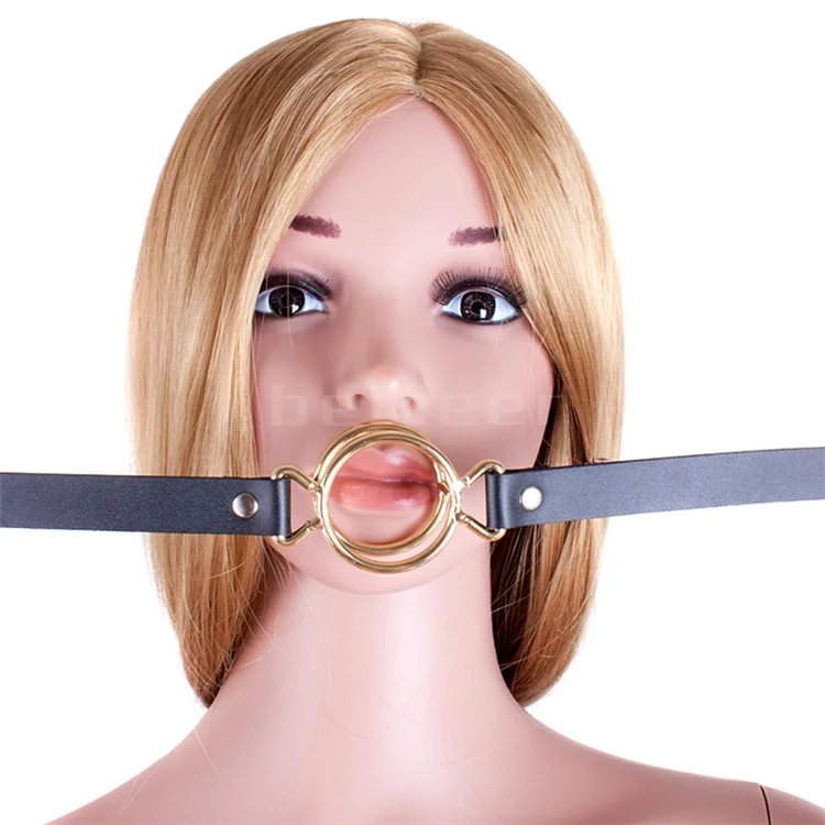 Leather Belt Metal Double Round O-Ring Mouth Gag Open Mouth Ring Bite Oral Fixation Slave Cosplay Sexy Toys for Women Men Adult