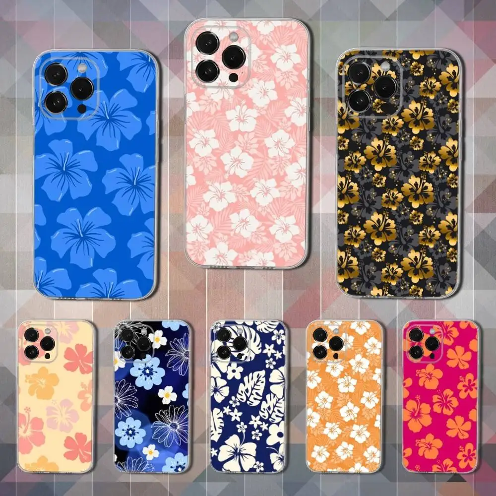 

Hawaiian Hibiscus Flower Phone Case For iPhone 16,15,14,13,12,11 Pro,Max,Plus,X,XS,XR,SE,Mini Transparent Soft Cover