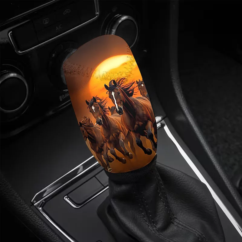 1pc Galloping Steed Print Car Gear Shift Dust Cover, Compatible With Multiple Car Models, Car Gear Shift Knob Cover, Printed De