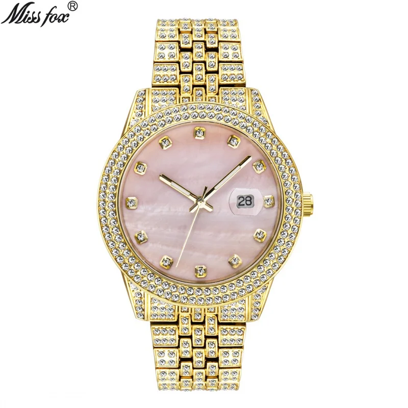 

Official brand free shippingBrand European and American Fashion Hip Hop Diamond Watch Full Diamond Luminous Calendar QuartzMen's