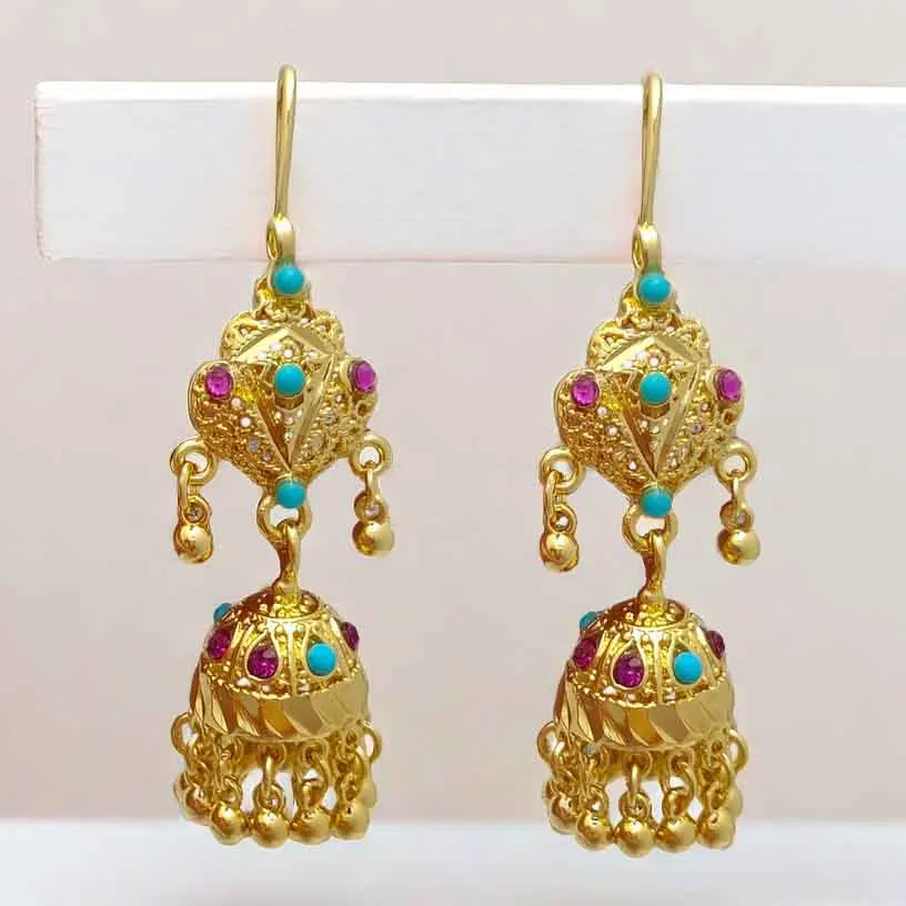 Boho 24k Gold Plated Hanging Earrings Jhumka New Women\'s Rhinestones Tassel Long Earrings 2024 Trend Luxury Jewellery Accesories