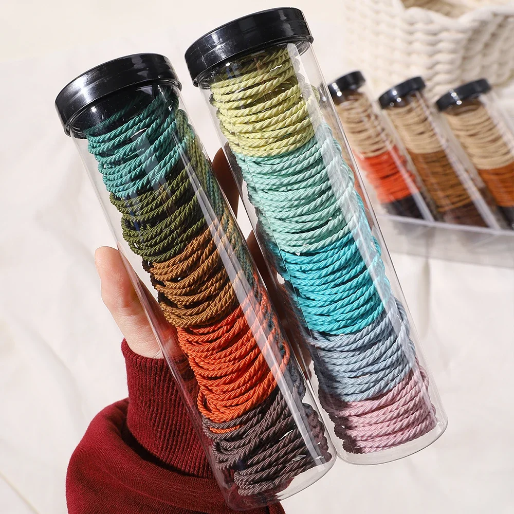 A Box of 100Pcs Kids Hair Ties Elastic Band Ponytail Rubber Scrunchies Bands Handmade Hairbands Baby Girls Hair Accessories
