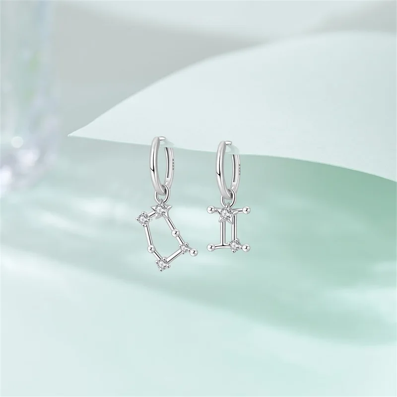 رائجة البيع 925 فضة 12 كوكبة الجوزاء أقراط النساء الزركون الأذن ترصيع تألق تمهيد هوب القرط مجوهرات هدية