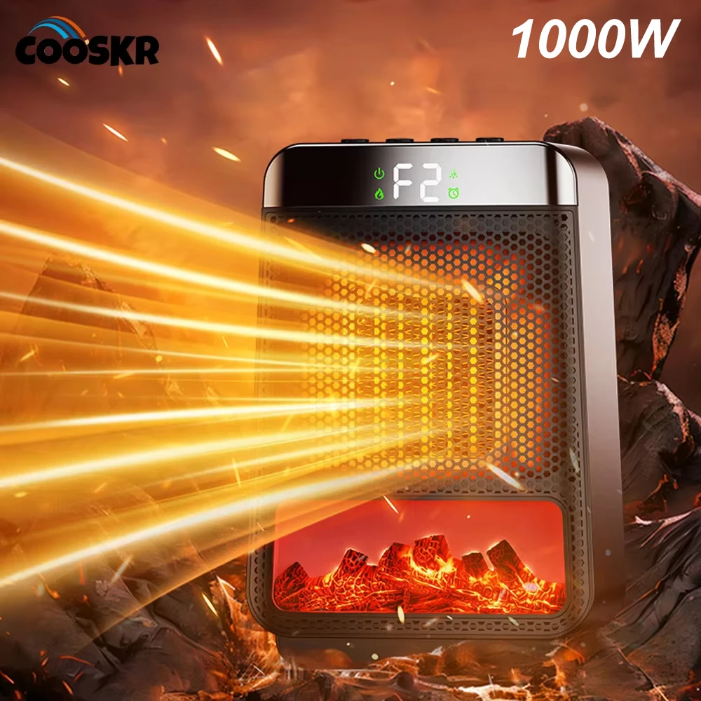 Calentador eléctrico portátil, soplador de aire caliente con llama dinámica 3D, ventilador calentador de bajo consumo, calentador de calentamiento rápido para interiores y oficinas y hogares