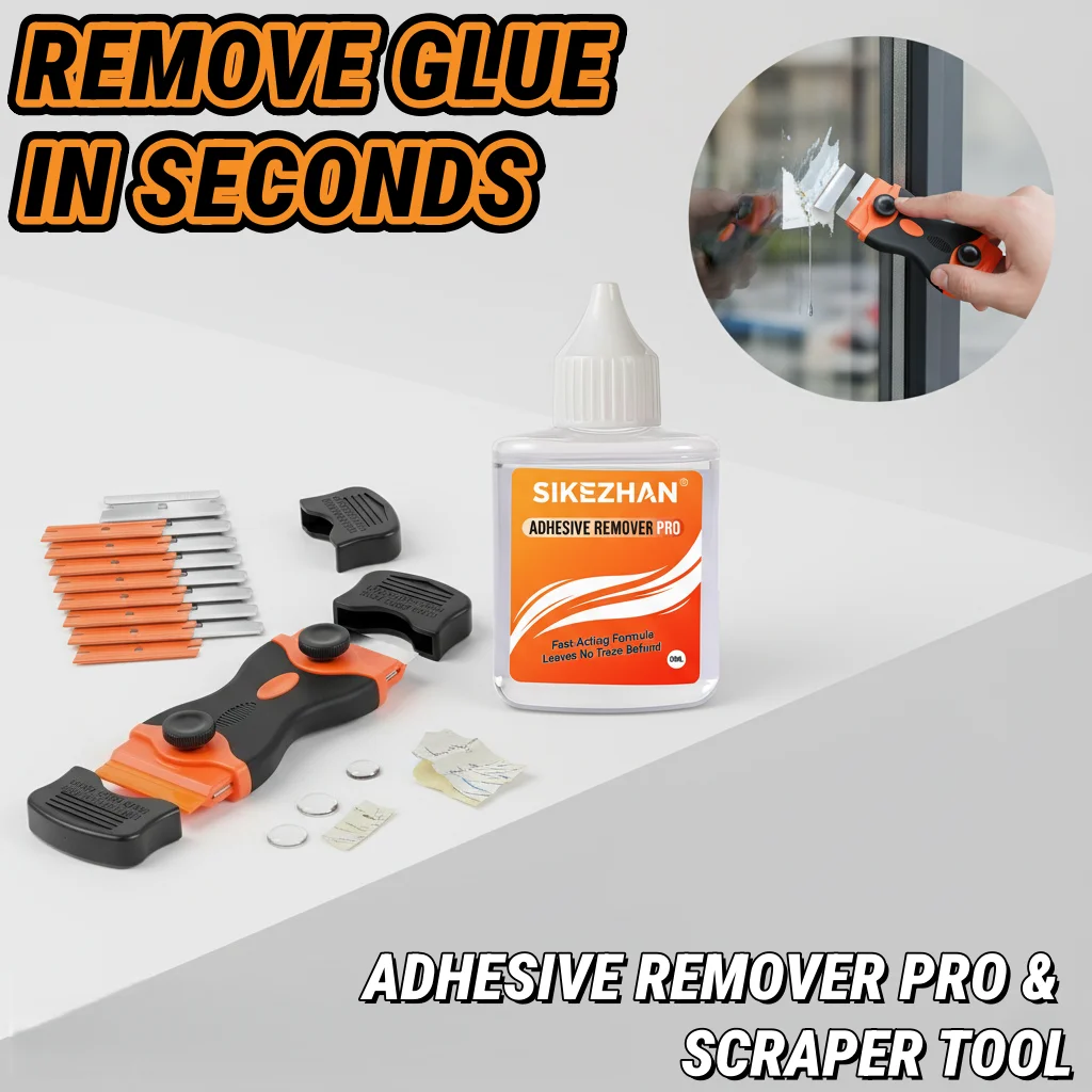 All-in-One Sticker Remover Tool: 50ml Liquid + Razor Scraper + 20 Blades. Removes Decals, Tint, Labels & Glue Residue Instantly