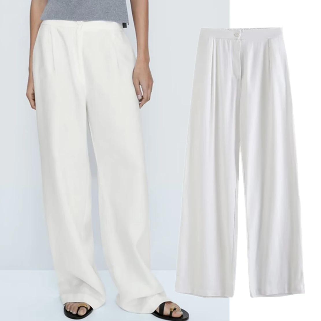 

Dave&Di Spring/Summer Trousers Women New Women's Loose Cotton Hemp Suit Pants Fashion White