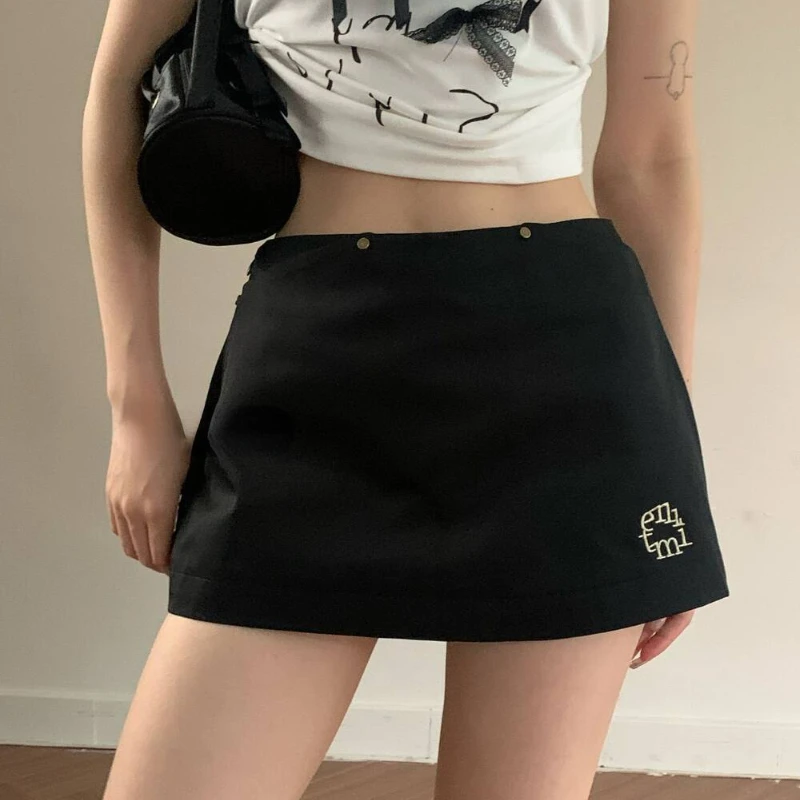 

Deeptown Sweet Vintage Y2k Mini Skirt Black Sexy High Waist A-line Slim Up Skirts Streetwear Fashion Summer Casual Short Skirts