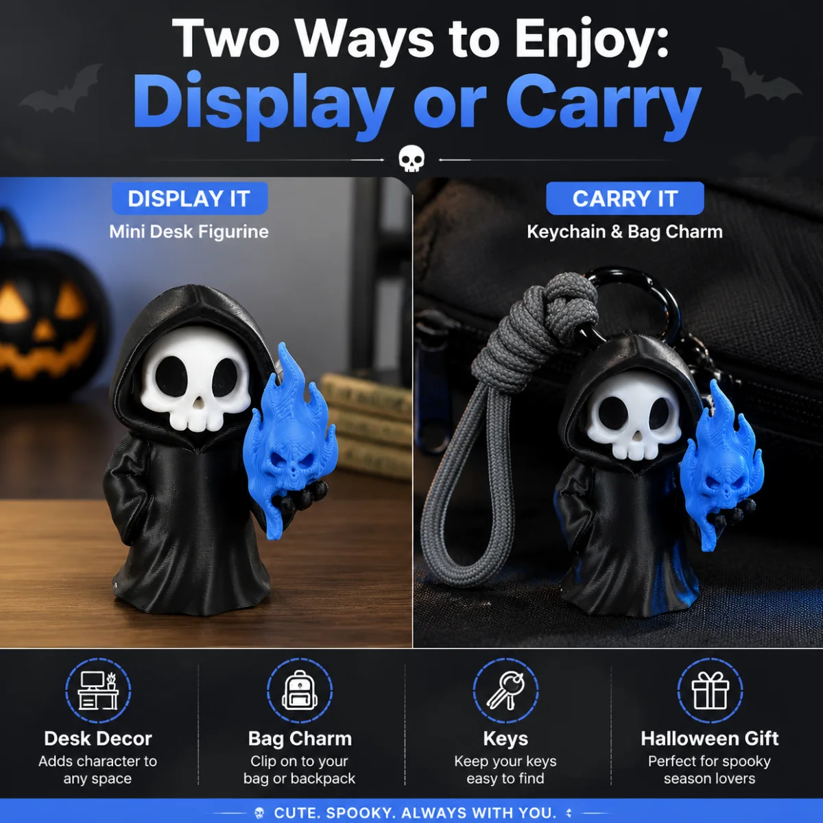 1pc Mini Spooky Flame Reaper Ornament,Eco-Friendly PLA 3D Printed Halloween Holiday Style Multi-Scene Desktop Display Keychain