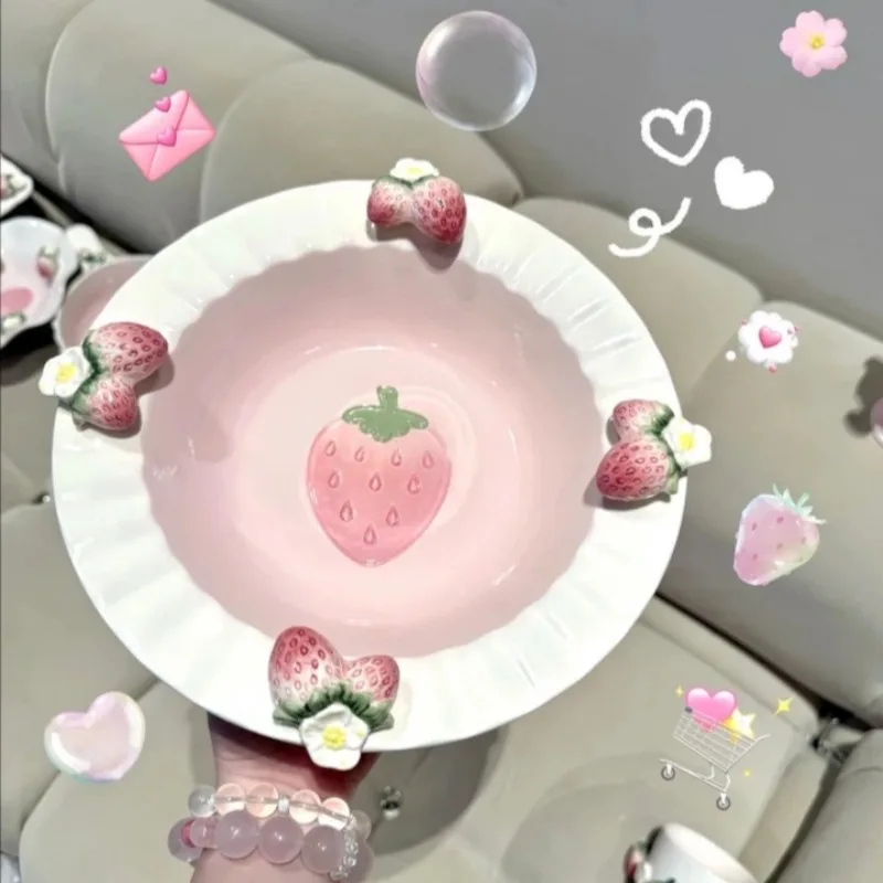 

Internet celebrity strawberry series hand-painted underglaze color home ceramic breakfast western pasta dessert plate