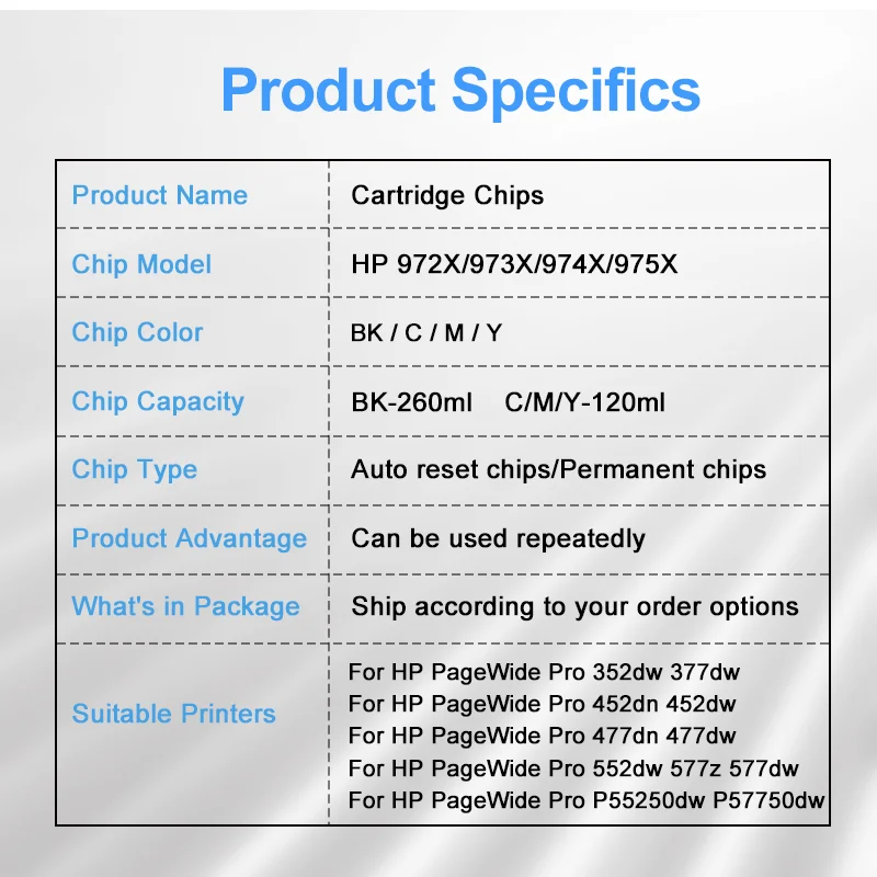 ARC Chip For HP 972 973 974 975 972X 973X 974X 975X CISS For PageWide Pro 352dw 377dw 452dn 452dw 477dn 477dw 552dw