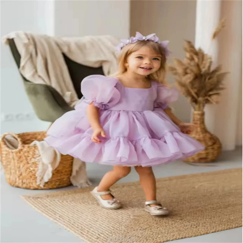 Teen Girl Clothes 2024 Purple Children Girls Tutu Princess Dress Costume Kids Sweet New Piano Host Performance Party Gown Outfit