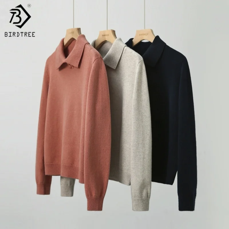 Birdtree، 90% صوف الأغنام 10% سترة الكشمير المعنقة، المرأة محبوك الدفء التلبيب القمم، قميص كامل الأكمام، 2025 بلوفر شتوي T5D507JF #1