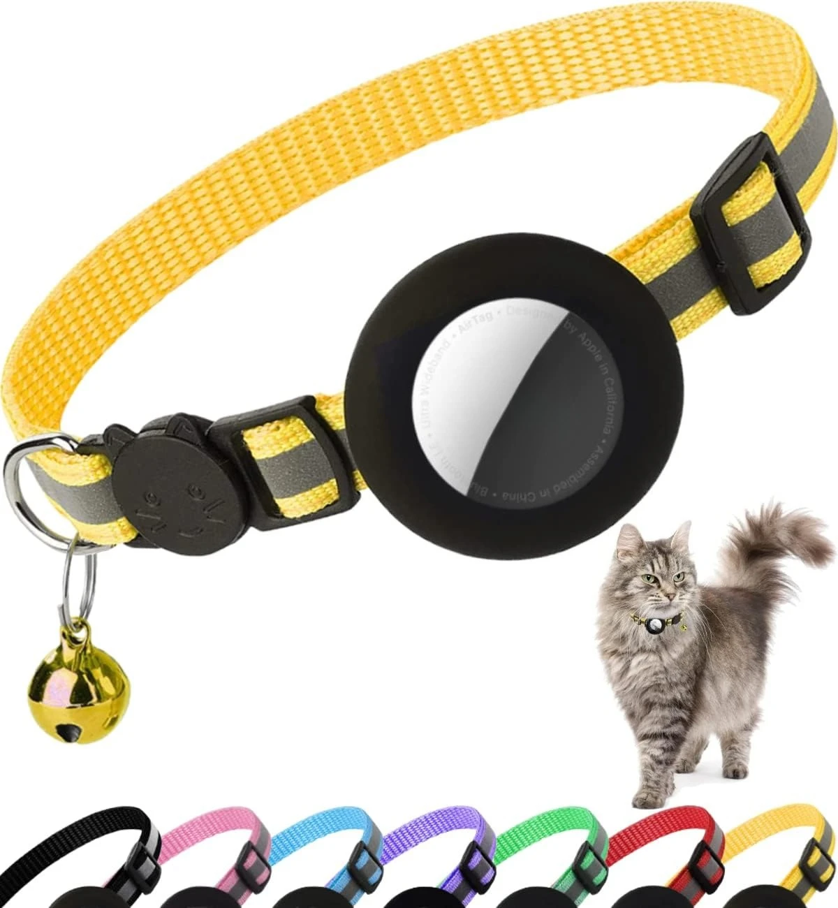 Niedliches Katzenhalsband mit Airtag-Halterung, Reflektierendes Abreißhalsband mit Glocke für Apple AirTag, Nylon-Silikon-Halsband für Katzen – Detail 12
