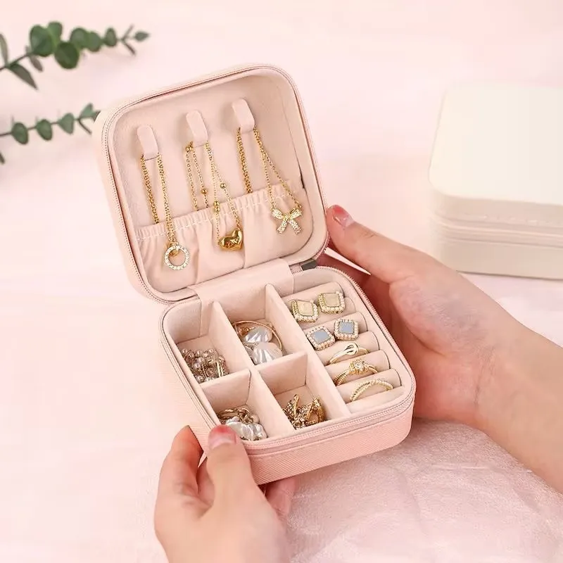 Portable Zipper Jewelry Box Necklace Ring Storage Beads Korean Style Stripe Pattern Hard Jewelry Box Jewlery Box