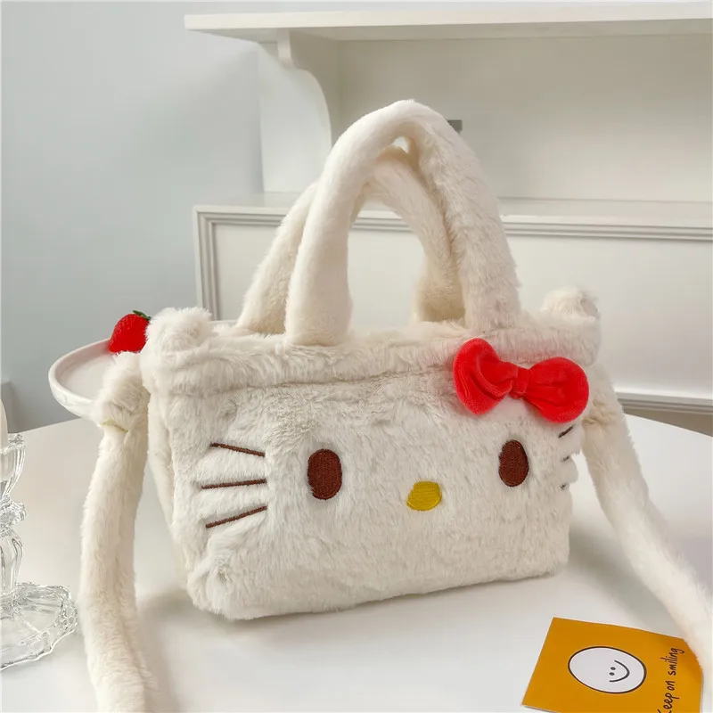 Sanrio-Bolso de felpa Kawaii Cinnamoroll, bolso de mano, bolso de mensajero de hombro, Kuromi Hello Kitty, mochila de maquillaje