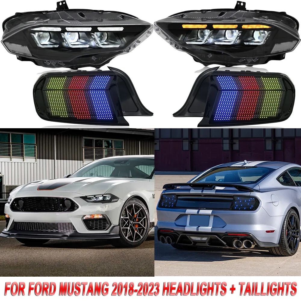 

1 комплект светодиодных фар в сборе, задние фонари, подходят для Ford Mustang 2018-2023, задние фонари в сборе, указатель поворота, передние фары