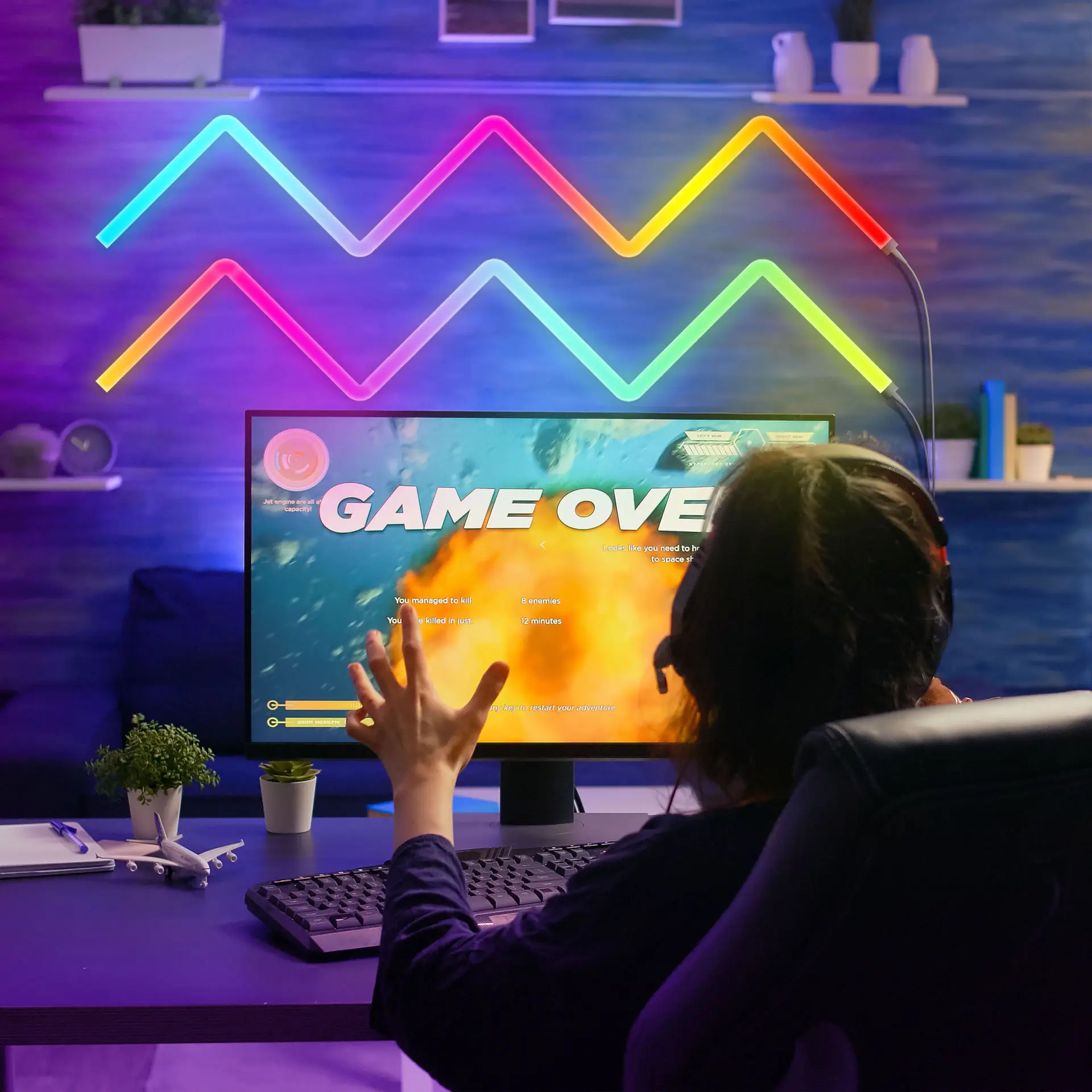 ضوء RGBIC جديد مثبت على الحائط يعمل بالتحكم عن بعد بجانب السرير، ضوء ديكور داخلي ذكي إبداعي #3