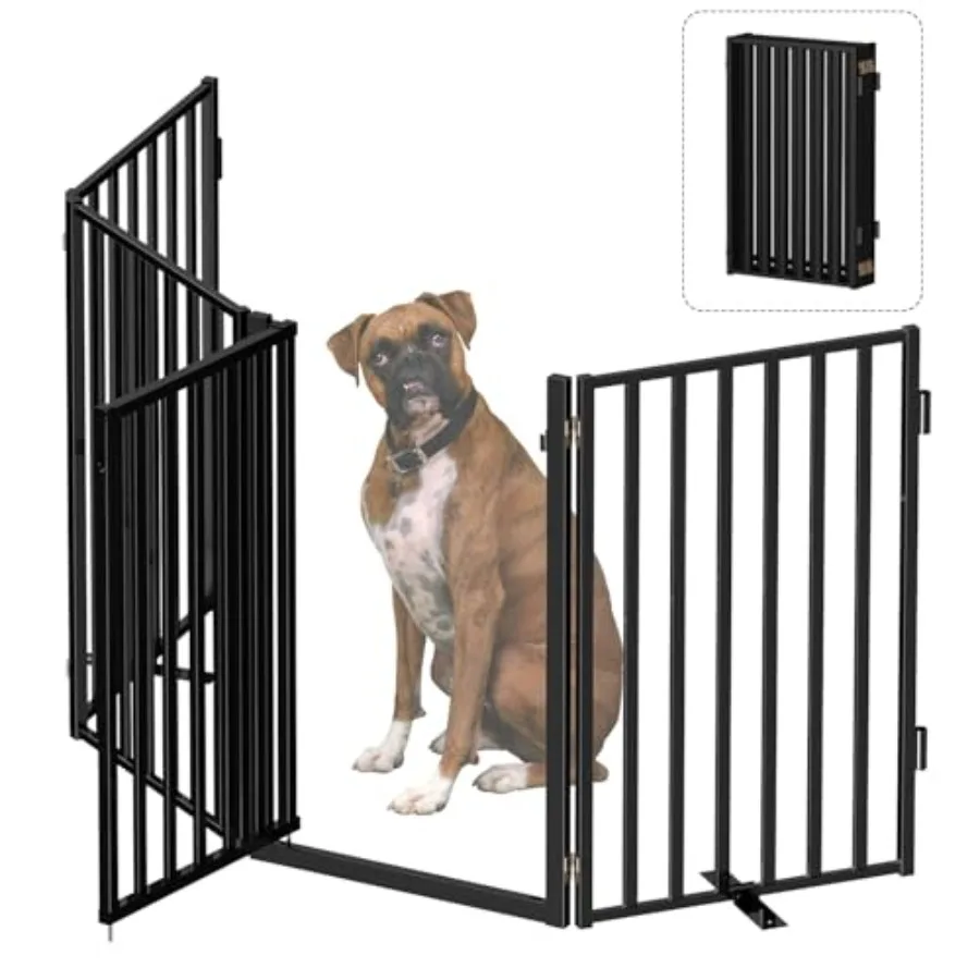 

Free Standing Dog Gate with Door for Indoor Outdoor Portable Dog Fence Foldable Design Metal Black 32" Tall Expandable 4 Panels