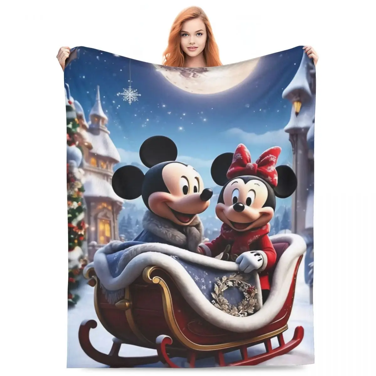 Mickey And Minnie Mouse Christmas Blanket Quality Warm Bedding Throws Spring Airplane Travel Bedroom Street Trend Bedspread