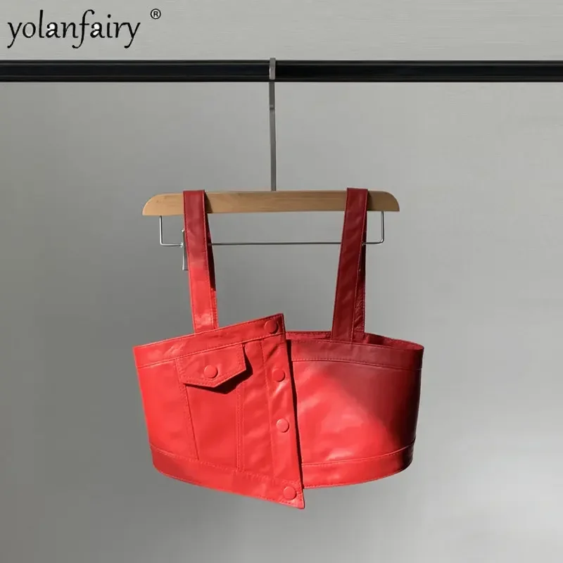 YOLANFAIRY Echtes Leder Weste Frauen Kurze Unregelmäßige Schlinge Schaffell Weste Weibliche Schatz Weste Mantel Mode Roupas Femininas