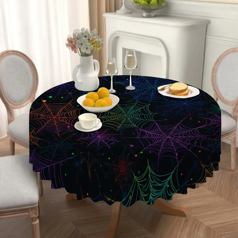 1 piece of Halloween-themed circular tablecloth, featuring a neon spider web design, is perfect for parties.zyc