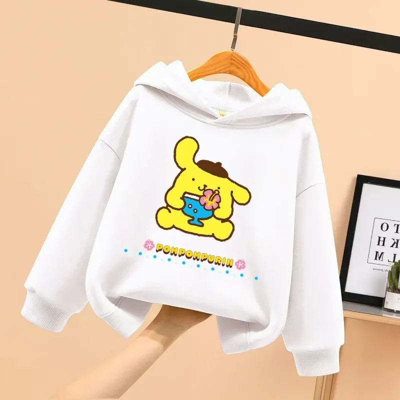 Pom Pom Purin cartoon anime children\'s hooded sweatshirt for boys and girls, casual and fashionable, 3-14 years old