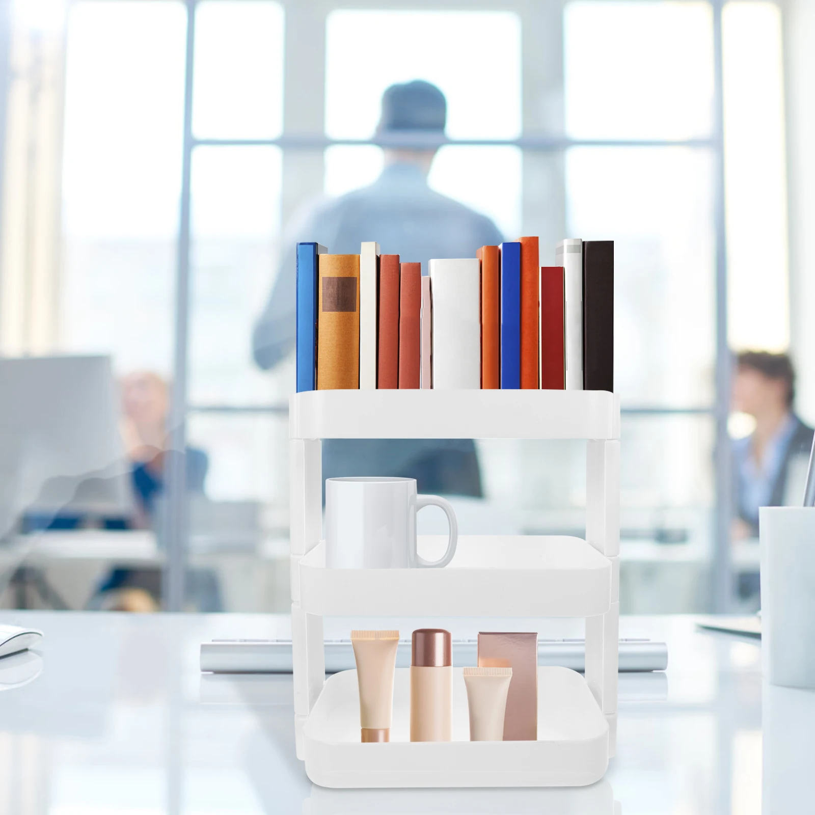 

Desk Shelf Pen ganizer White 3 Layers Storage Rack Office Supplies Under Sink Holder Plastic Reusable Tabletop Sundries Holder