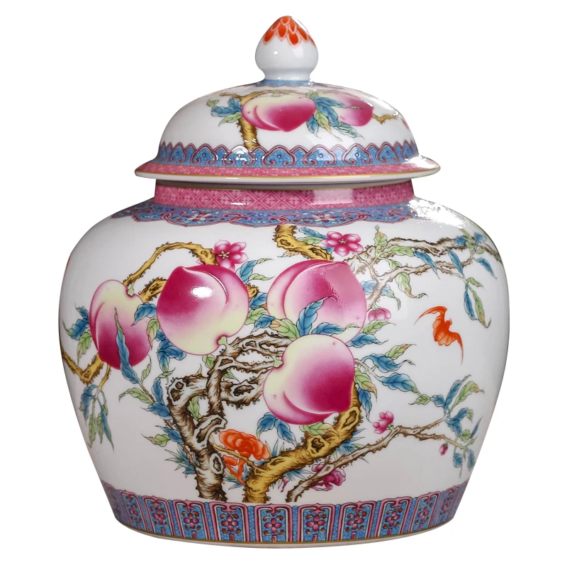 Ceramic famille rose nine peach tea pot sealed with lid size household loose packed in a catty